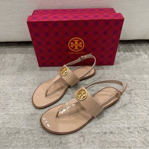 Tory Burch Benton 2 Flat Thong Sandal in Goan Sand and Brass
